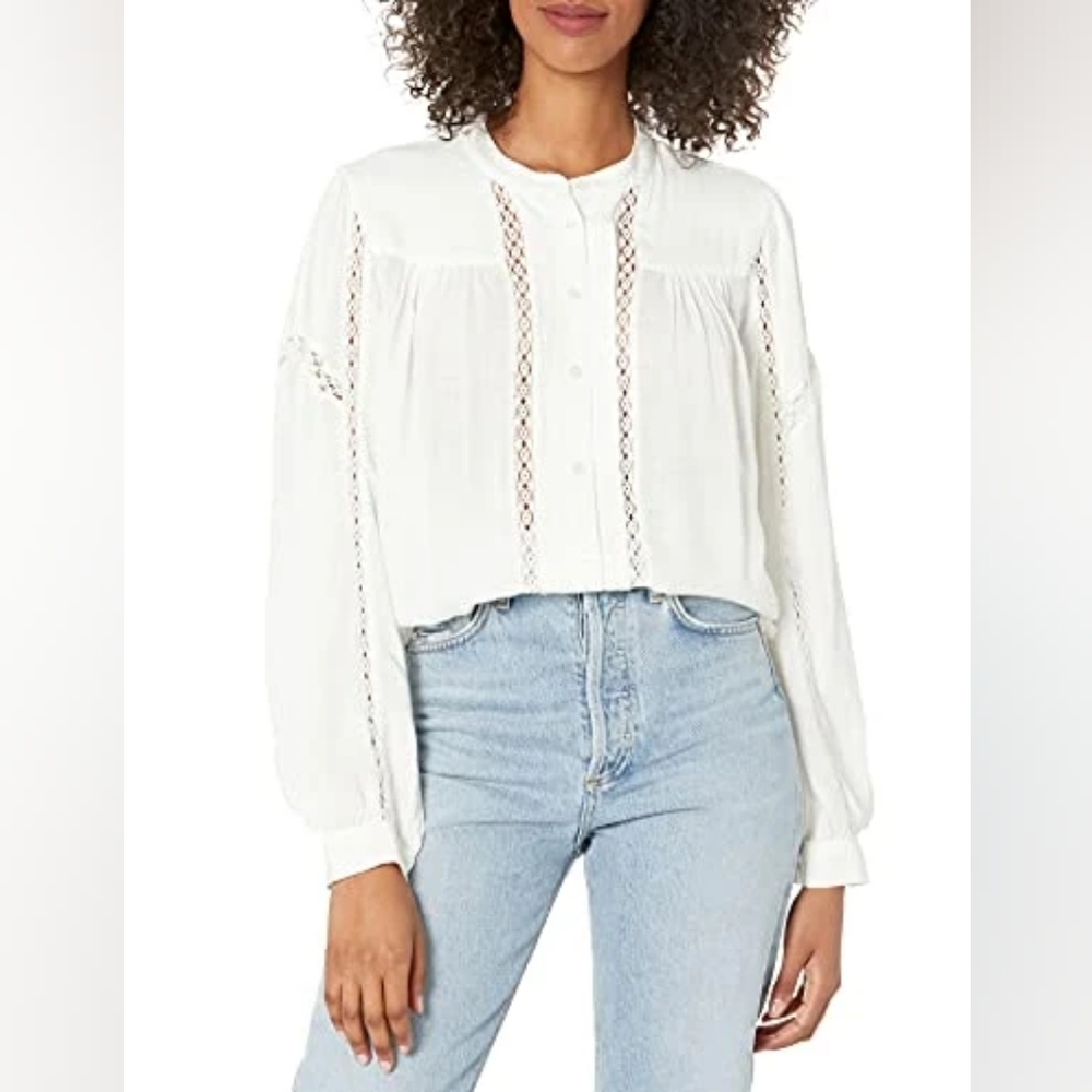 Lucky Brand Lace Front Feminine Classic Ivory Cream Button Down Shirt - XL NWT - Picture 2 of 14